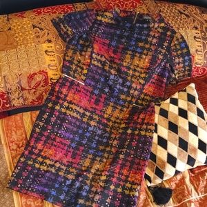 Tahari multicolor dress -Like new sz 16 brass zipper embellishments